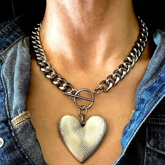 Jewelry - Handmade Silver Oversized Heart Necklace